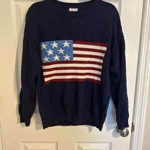 Pink Lily Dark Blue Crewneck Sweater with Flag Pattern